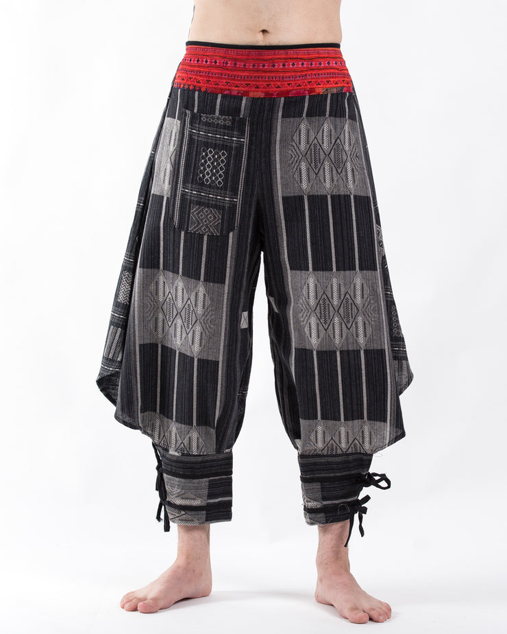 Thai Hill Tribe Fabric Harem Pants with Ankle Straps in Charcoal Gray