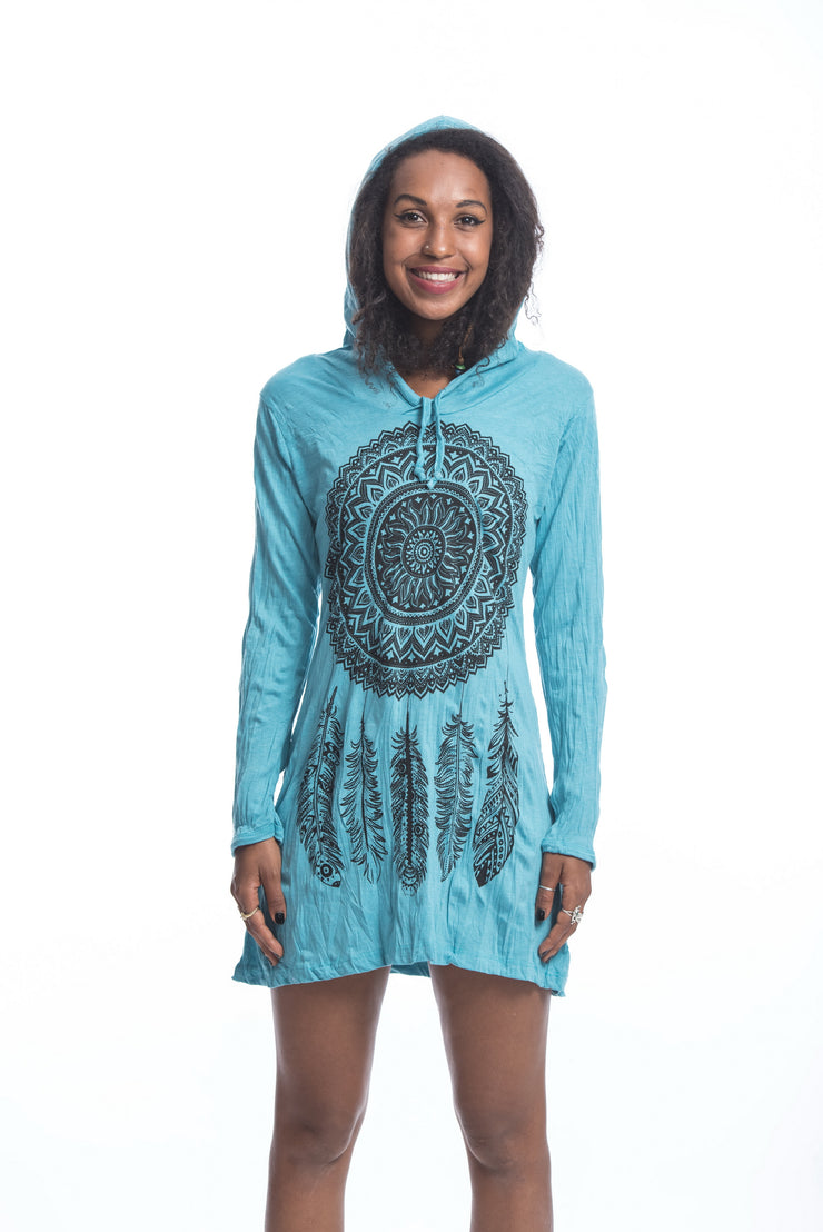 Womens Dreamcatcher Hoodie Dress in Turquoise