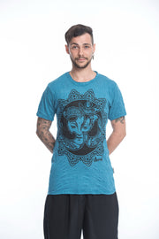 Mens Om Buddha Face T-Shirt in Denim Blue