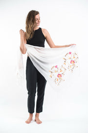 Nepal Floral Embroidered Pashmina Shawl Scarf in White