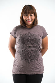 Plus Size Womens Lotus Mandala T-Shirt in Brown