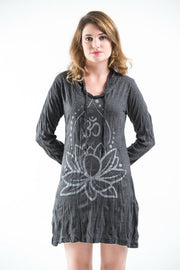 Womens Lotus Om Hoodie Dress in Silver on Black