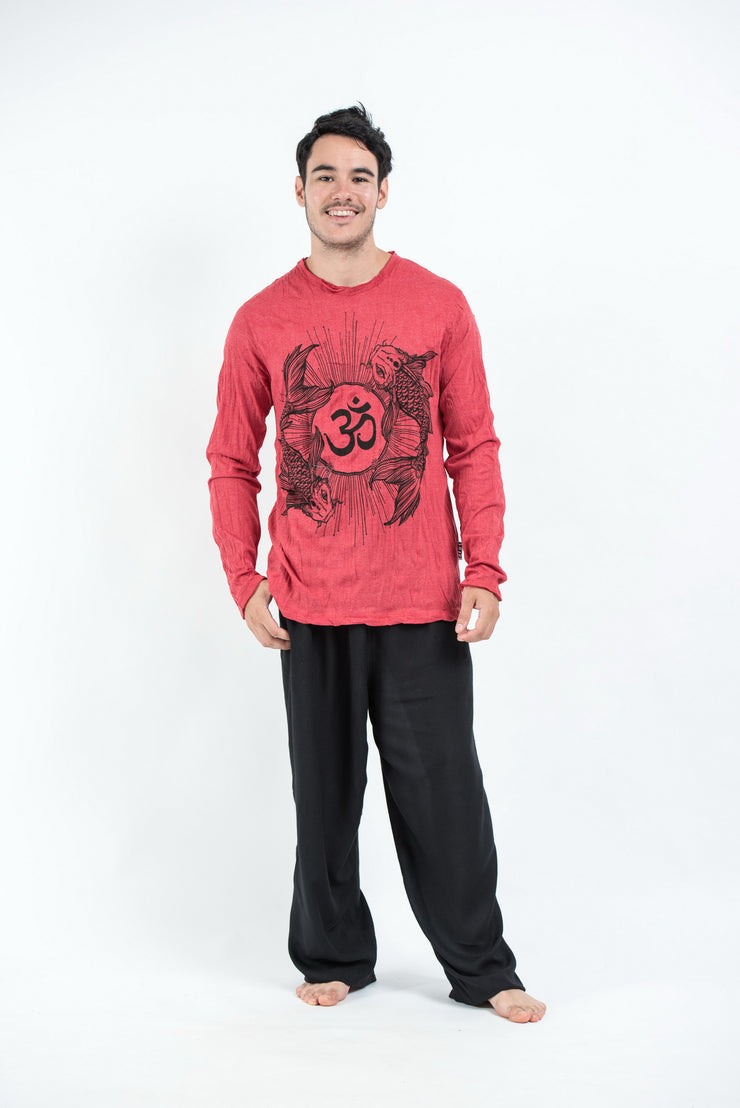 Unisex Om and Koi Fish Long Sleeve T-Shirt in Red