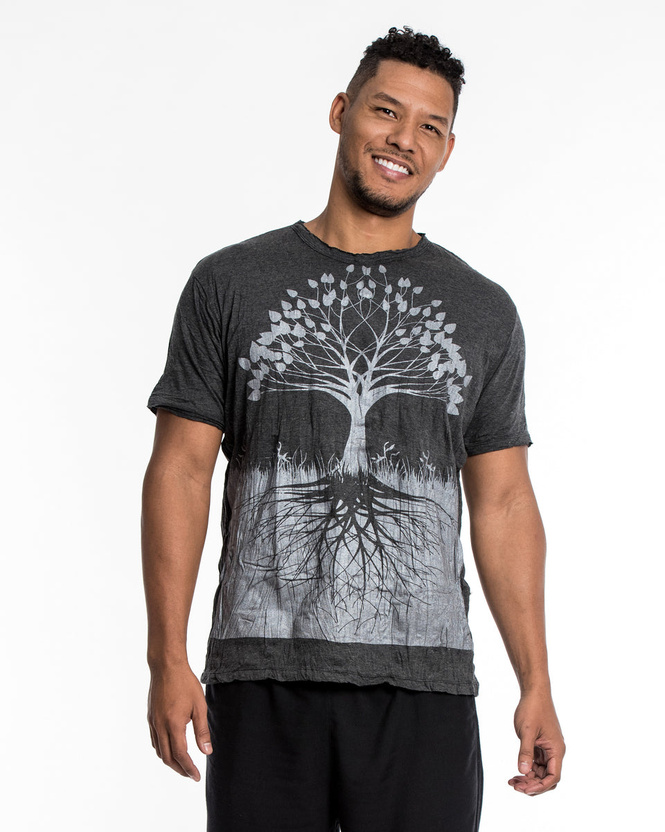 Sure Design Mens Tree of Life T-Shirt in Silver on Black