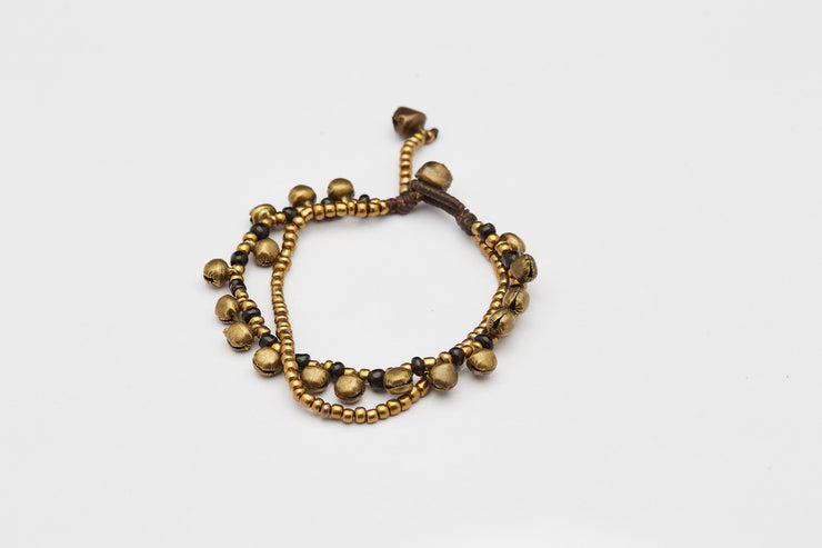 Brass Beads Bracelet with Brass Bells in Black