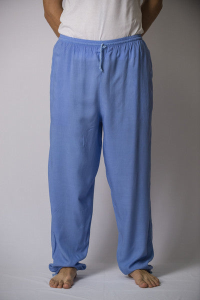 Unisex Solid Color Drawstring Pants in Blue
