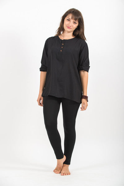 Womens Coconut Buttons Yoga Shirt in Black