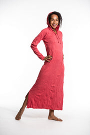 Womens Solid Color Long Hoodie Dress in Red