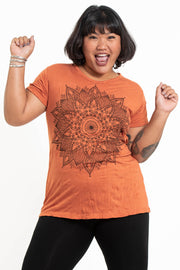 Plus Size Womens Lotus Mandala T-Shirt in Orange