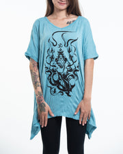 Womens Ganesh Chakra Loose V Neck T-Shirt in Turquoise