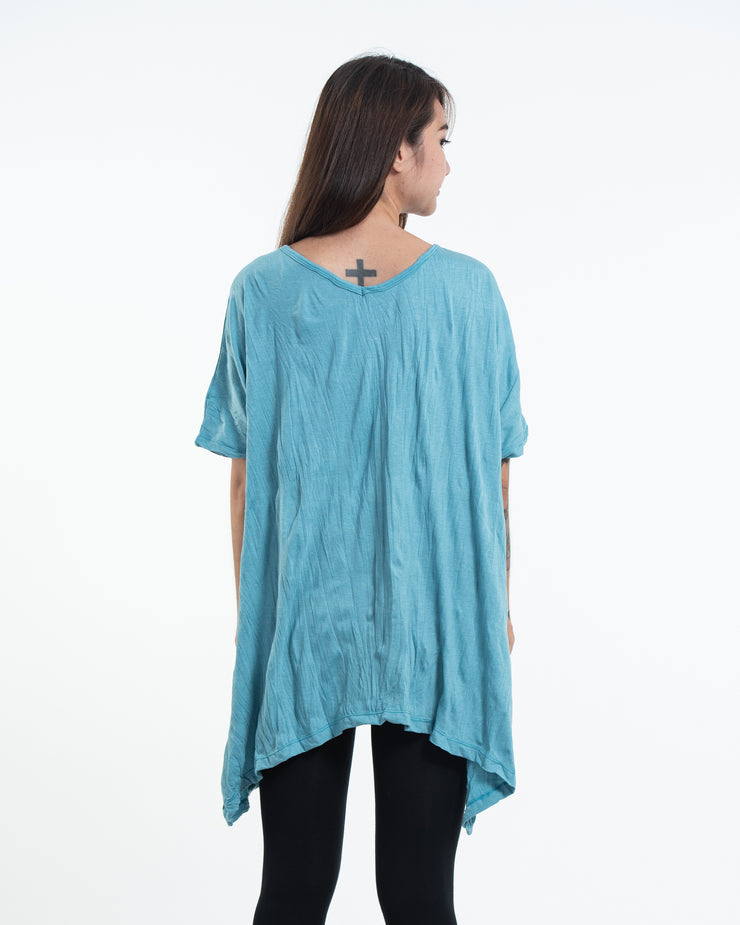 Womens Ganesh Chakra Loose V Neck T-Shirt in Turquoise