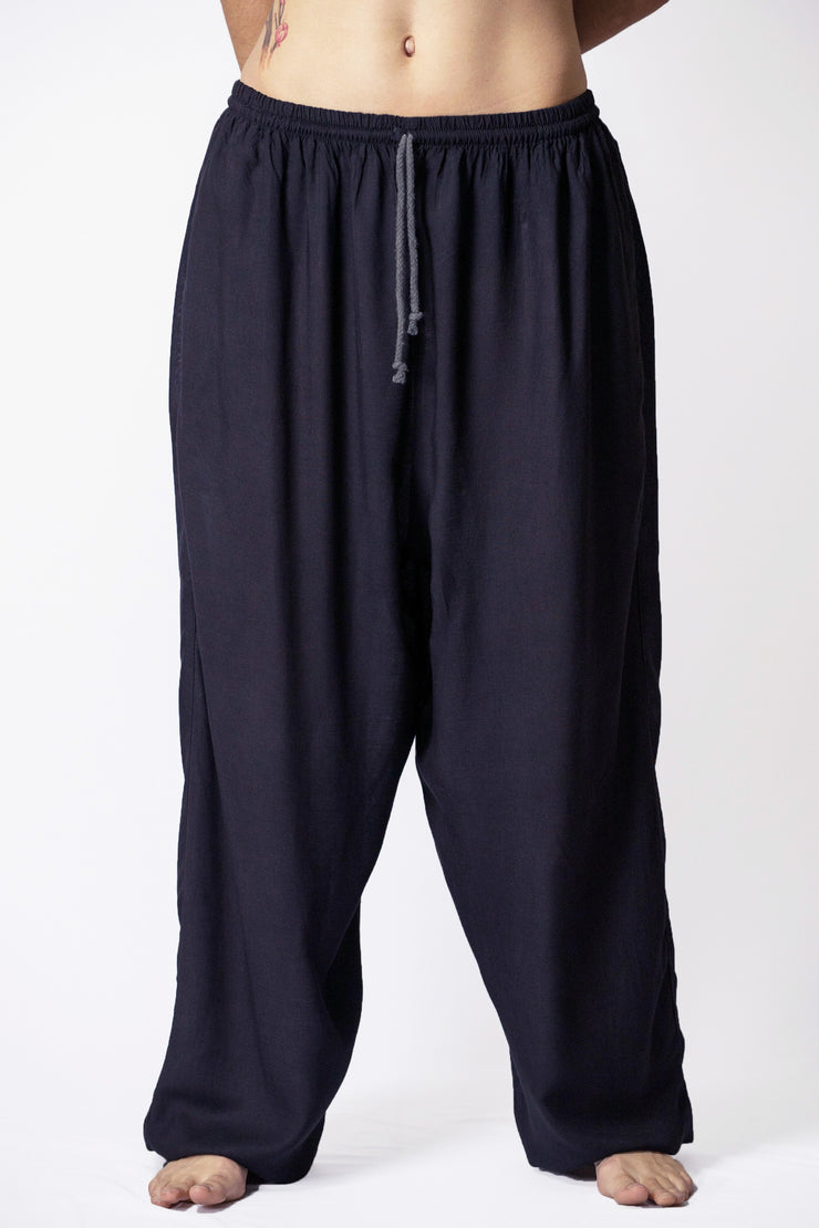 Unisex Solid Color Drawstring Pants in Black