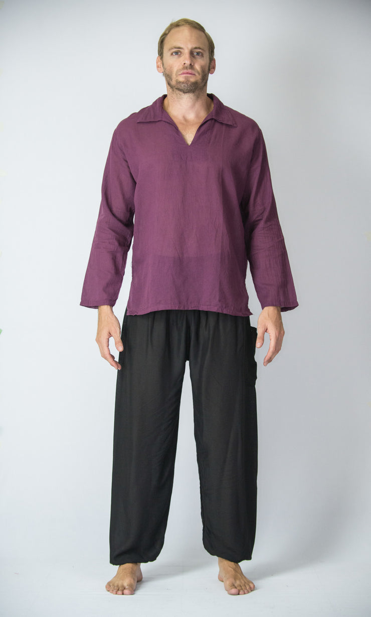 Mens V Neck Collar Yoga Shirt in Dark Purple