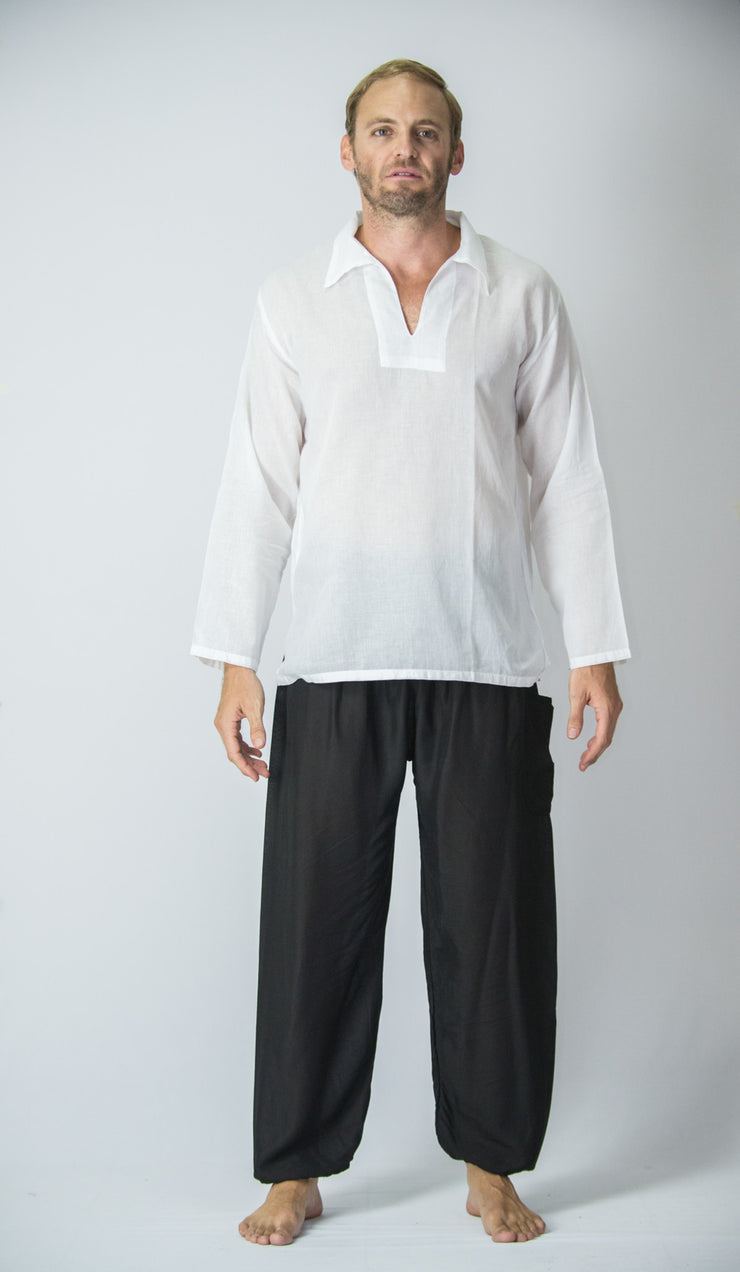 Mens V Neck Collar Yoga Shirt in White