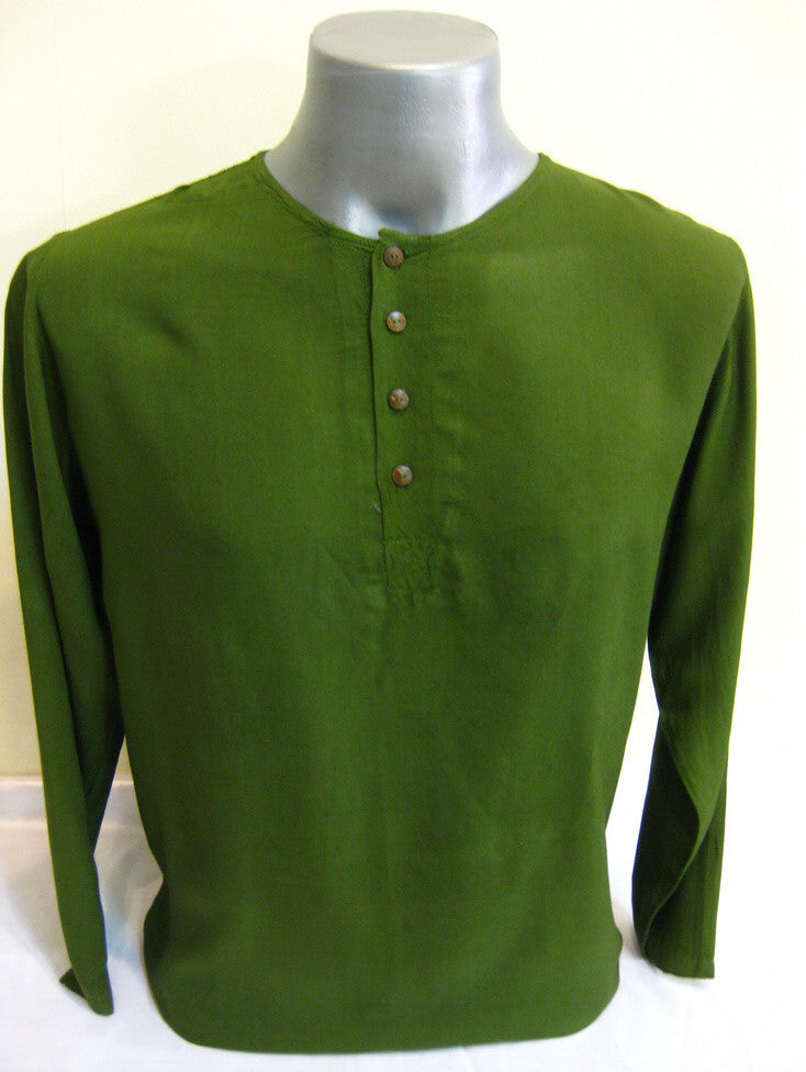 Mens Coconut Buttons Yoga Shirt in Olive
