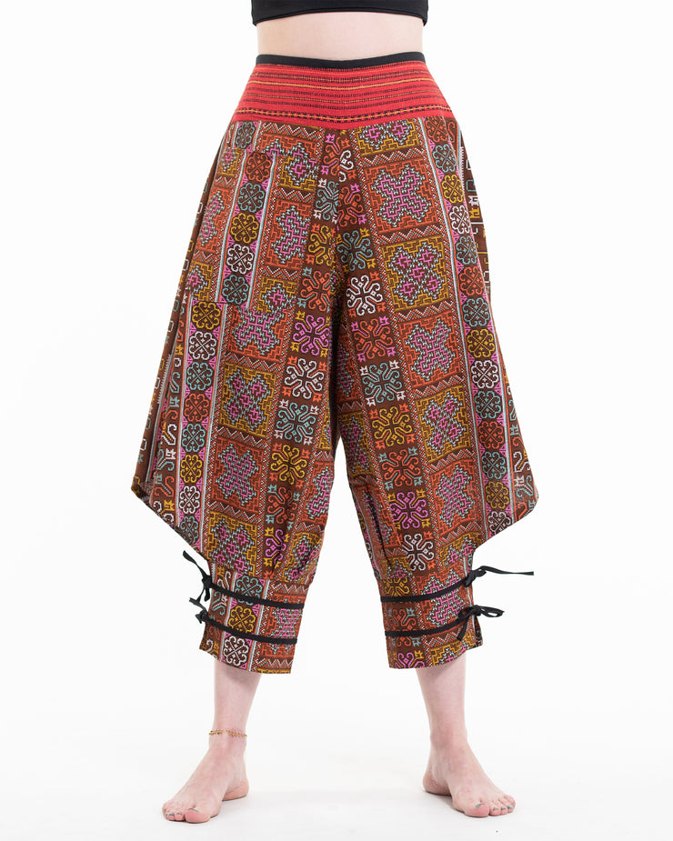 Clovers Thai Hill Tribe Fabric Harem Pants with Ankle Straps in Light Brown