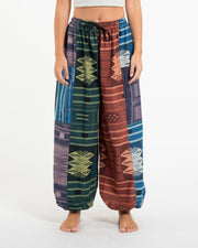 Unisex Patchwork Thai Hill Tribe Fabric Cotton Pants in Multi