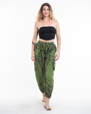 Unisex Patchwork Stone Washed Cargo Cotton Pants in Green 03