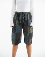 Unisex Patchwork Stone Washed Cargo Cotton Shorts in Black 01