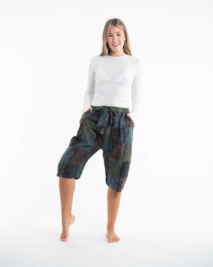 Unisex Patchwork Stone Washed Cargo Cotton Shorts in Black 01