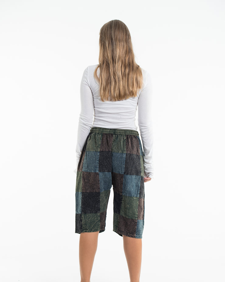 Unisex Patchwork Stone Washed Cargo Cotton Shorts in Black 01