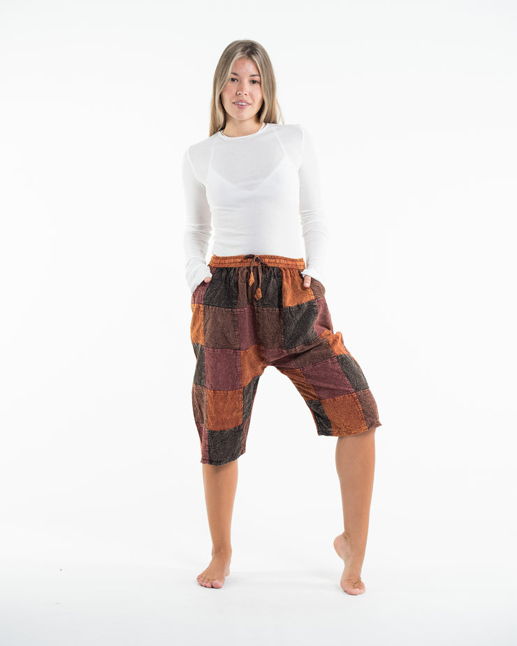 Unisex Patchwork Stone Washed Cargo Cotton Shorts in Brown 01