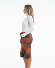 Unisex Patchwork Stone Washed Cargo Cotton Shorts in Brown 01