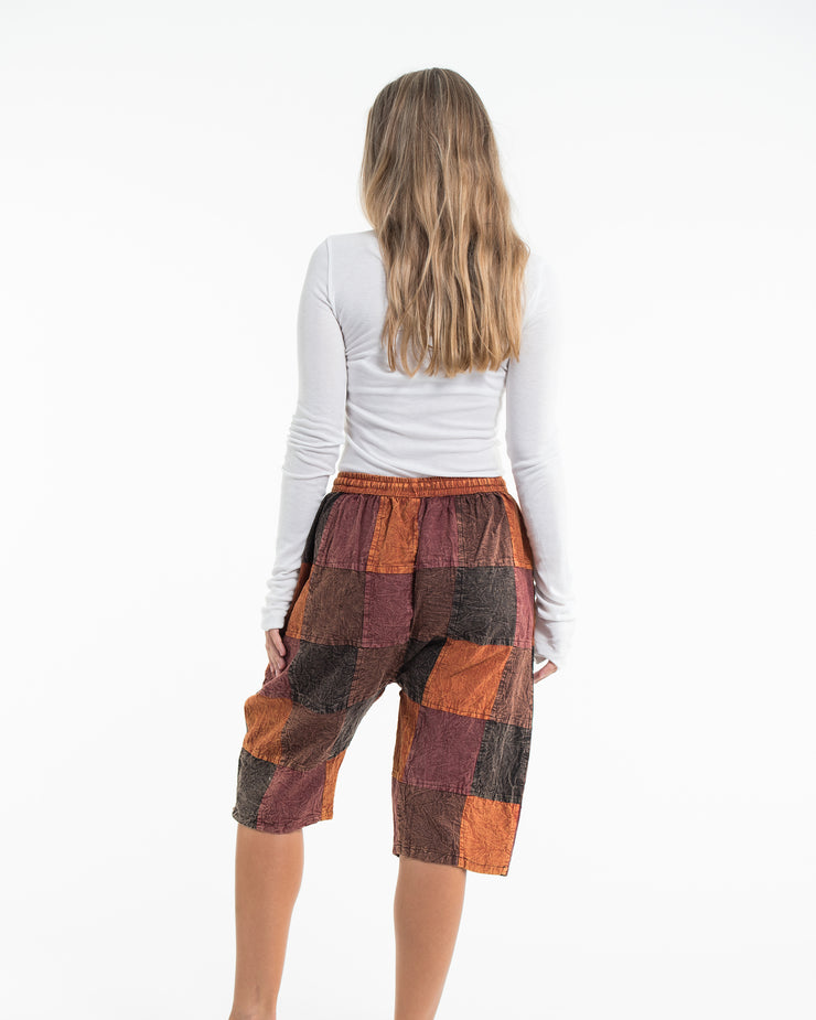 Unisex Patchwork Stone Washed Cargo Cotton Shorts in Brown 01