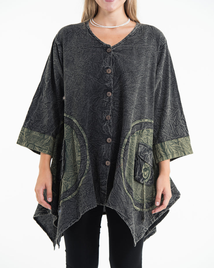 Unisex Spiral Stonewashed Tunic Top in Black