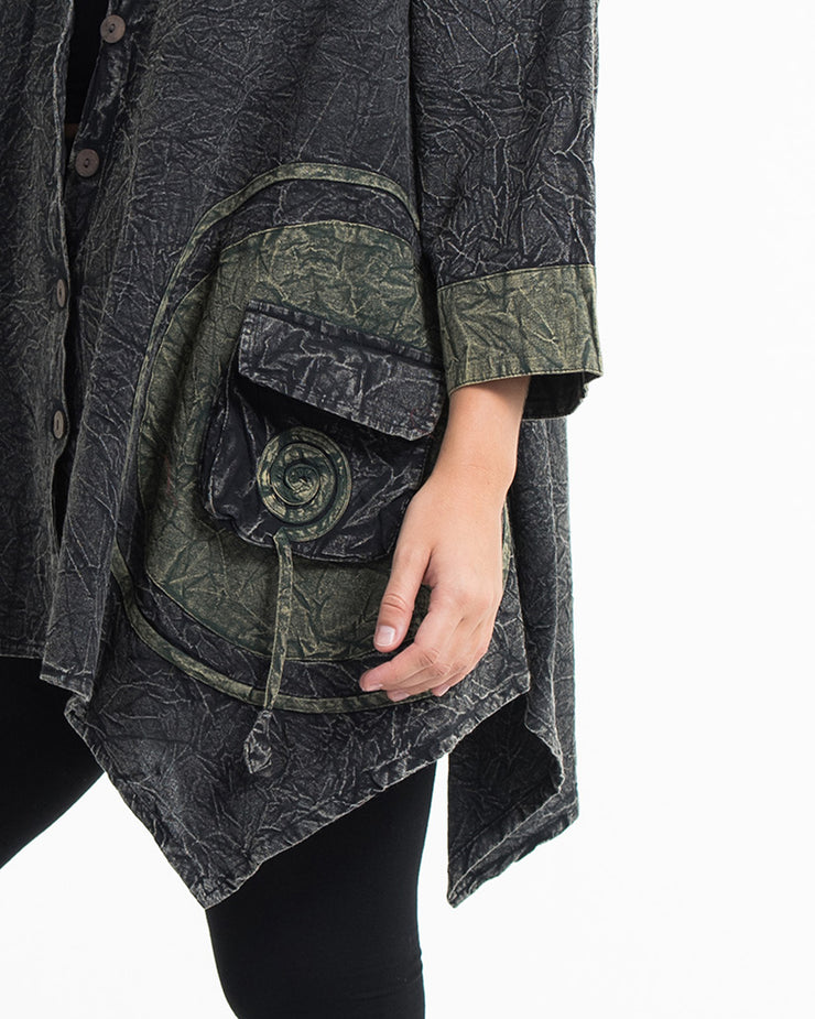 Unisex Spiral Stonewashed Tunic Top in Black