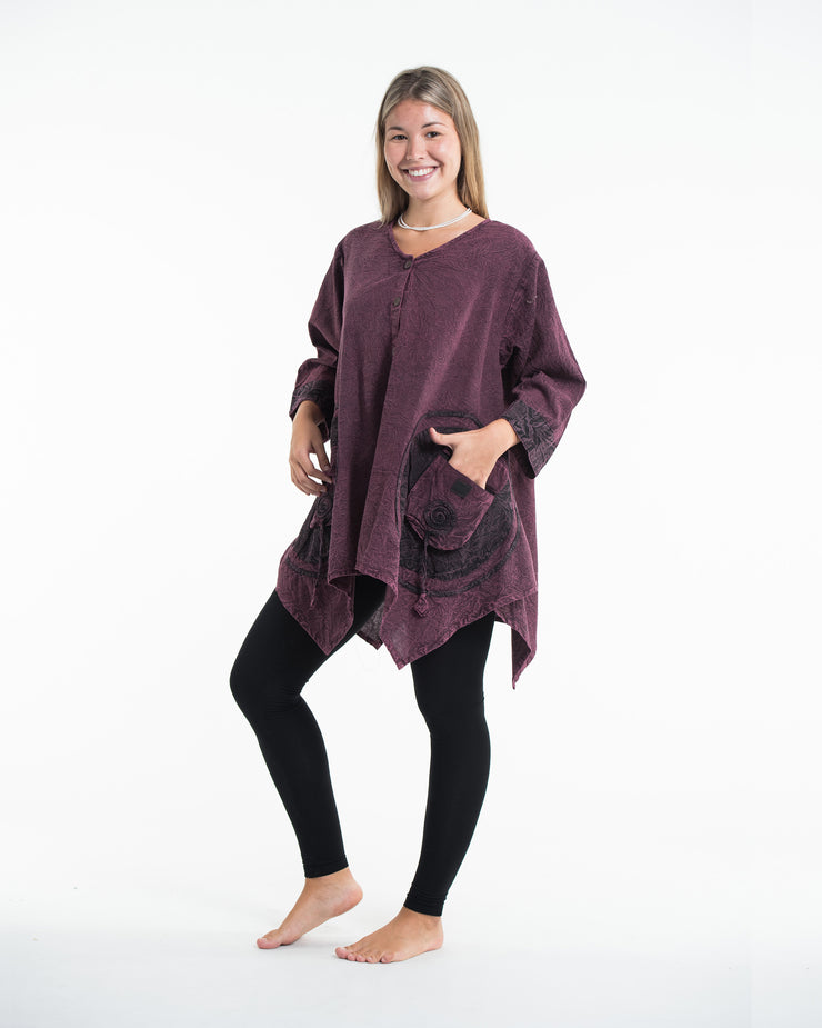 Unisex Spiral Stonewashed Tunic Top in Purple