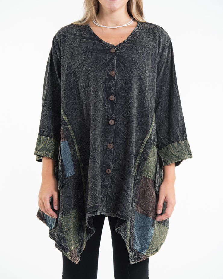 Unisex Patchwork Stonewashed Tunic Top in Black