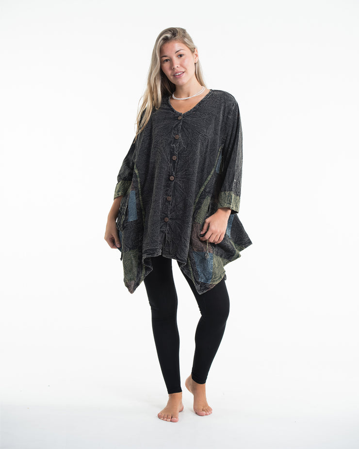 Unisex Patchwork Stonewashed Tunic Top in Black
