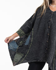Unisex Patchwork Stonewashed Tunic Top in Black