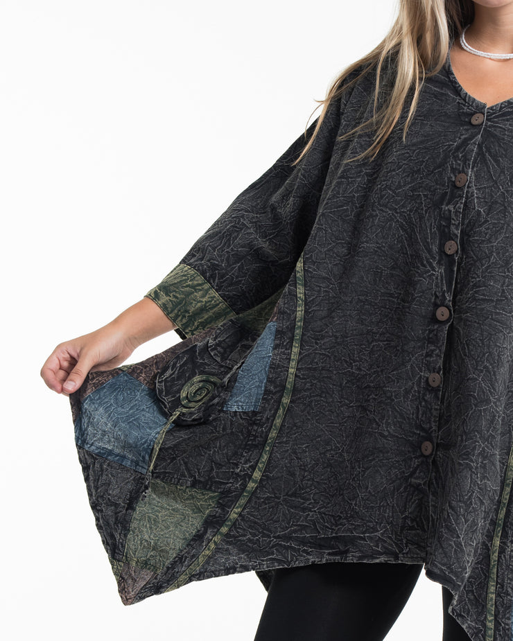 Unisex Patchwork Stonewashed Tunic Top in Black