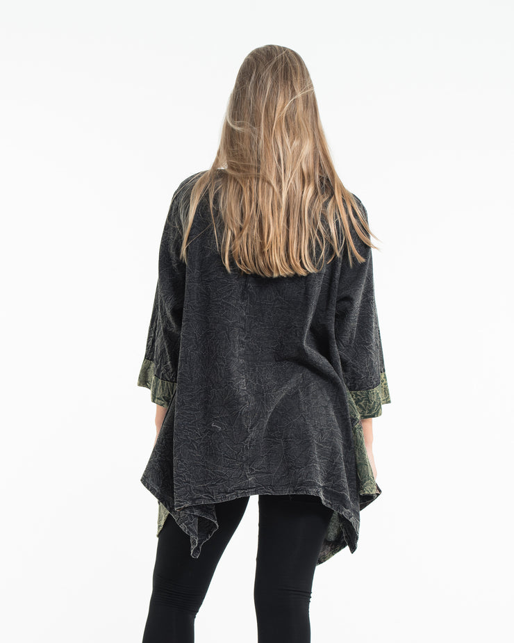 Unisex Patchwork Stonewashed Tunic Top in Black
