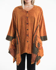 Unisex Patchwork Stonewashed Tunic Top in Orange