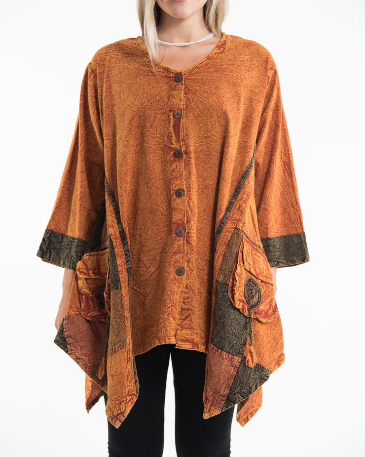 Unisex Patchwork Stonewashed Tunic Top in Orange