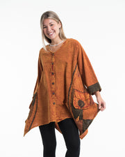 Unisex Patchwork Stonewashed Tunic Top in Orange