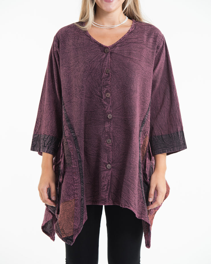Unisex Patchwork Stonewashed Tunic Top in Purple