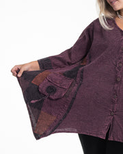 Unisex Patchwork Stonewashed Tunic Top in Purple