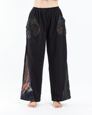 Unisex Thai Cotton Pants with Hill Tribe Trim in Black