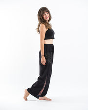 Unisex Thai Cotton Pants with Hill Tribe Trim in Black