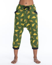 Unisex Leaves Harem Pants with Faux Buttons in Green