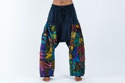 Unisex Tie Dye Cotton Harem Pants in Patchwork Blue