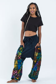 Unisex Tie Dye Cotton Harem Pants in Patchwork Blue