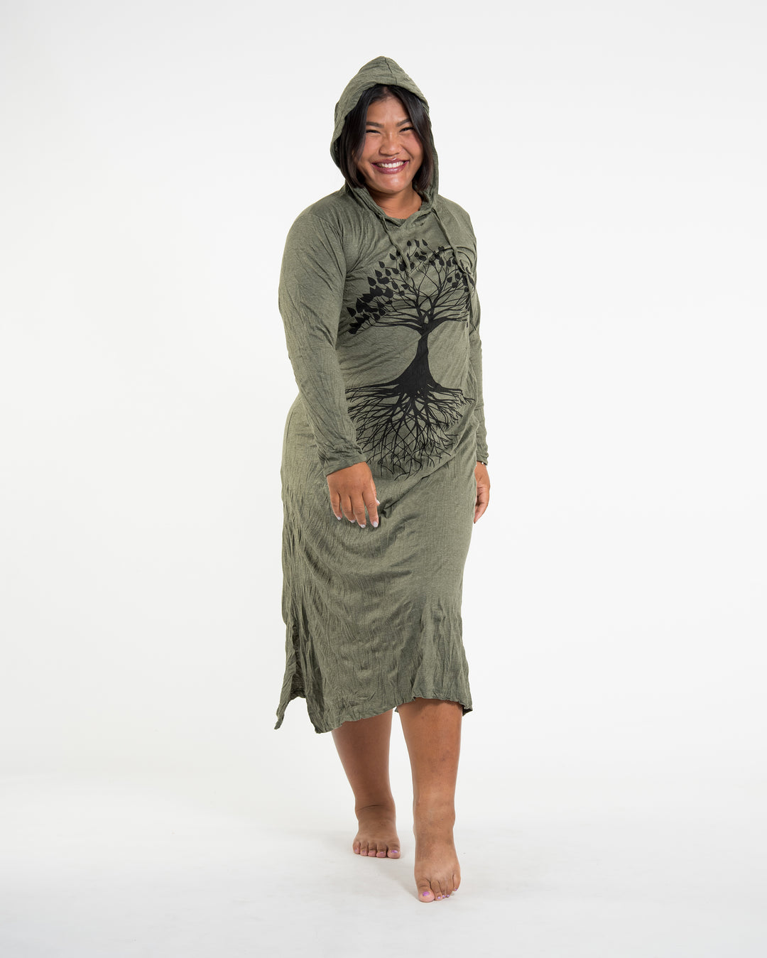 Sure Design Womens Tree of Life Long Hoodie Dress in Green