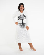 Womens Tree of Life Long Hoodie Dress in White L/XL