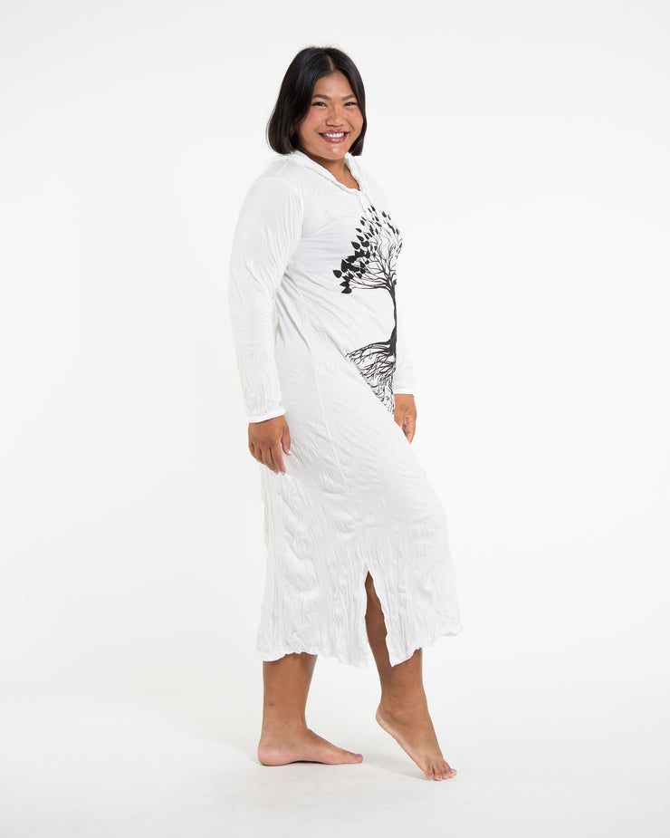 Womens Tree of Life Long Hoodie Dress in White L/XL