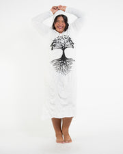 Womens Tree of Life Long Hoodie Dress in White L/XL